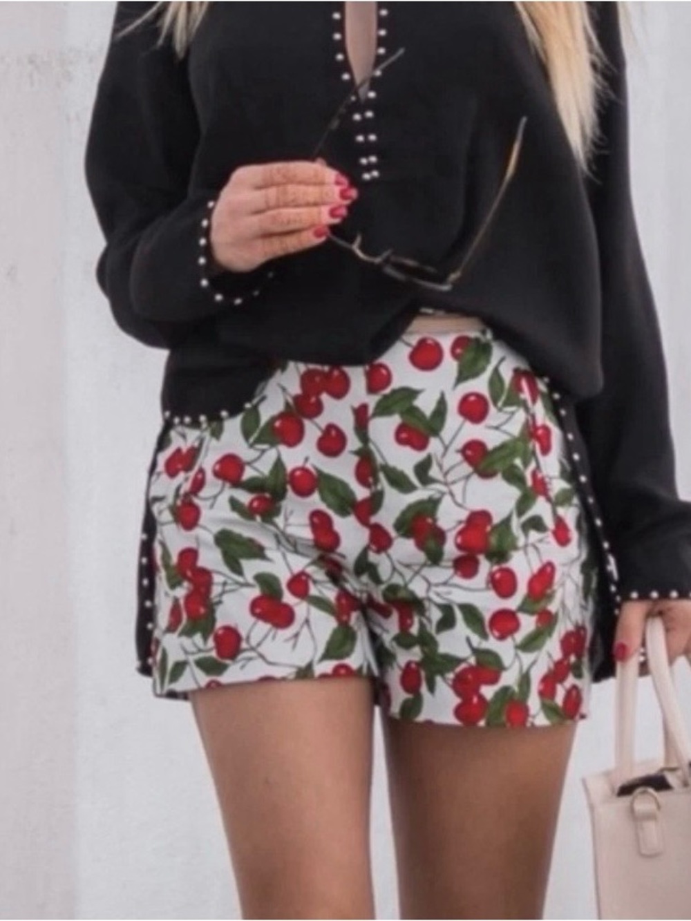 Zara Basic Cherry-Print High-Waist Shorts